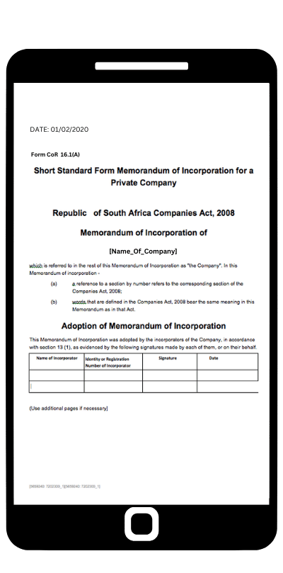 iPhone app
            Generating a Memorandum Of Incorporation